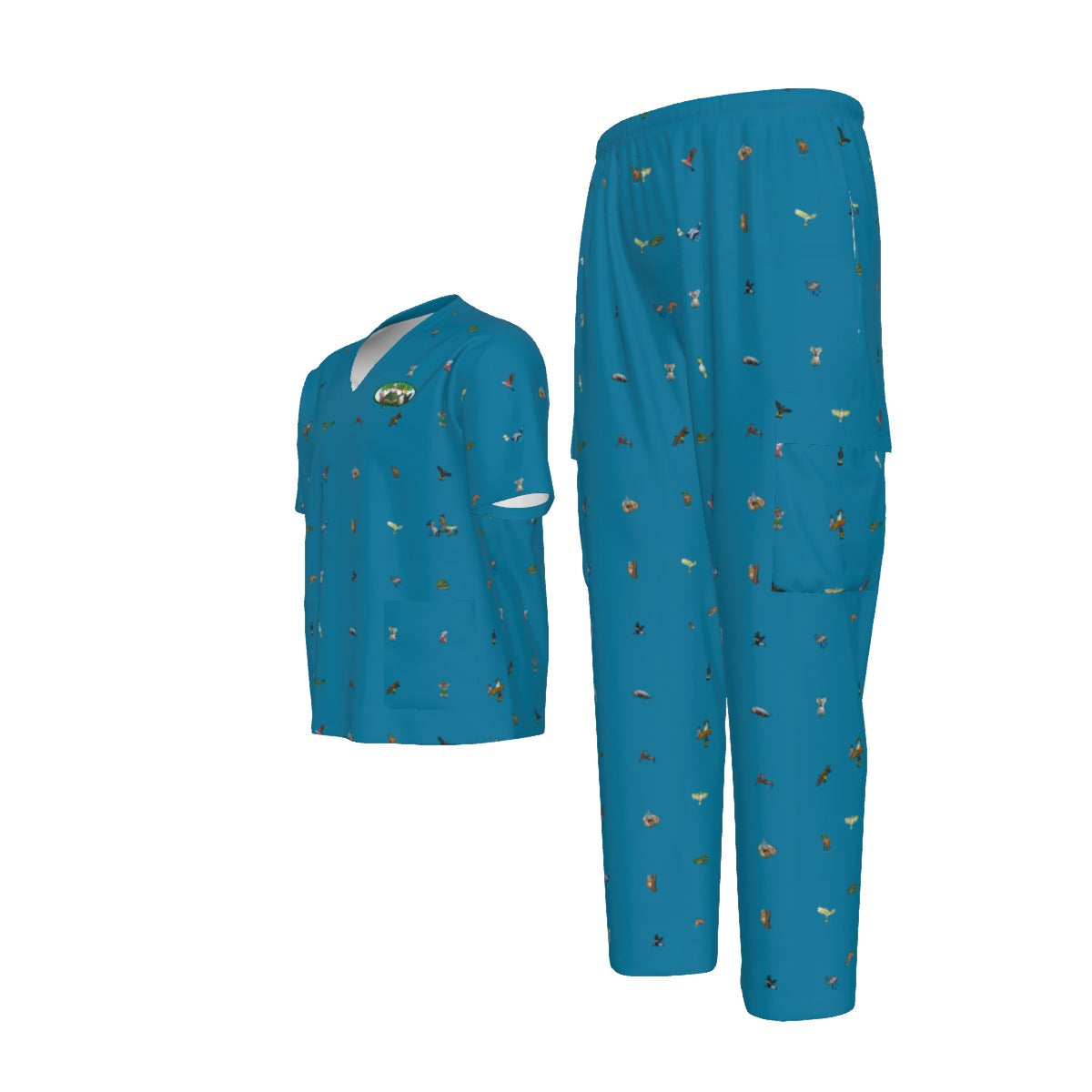 Doc Croc & The 3 Cockies Blue Scrub Set