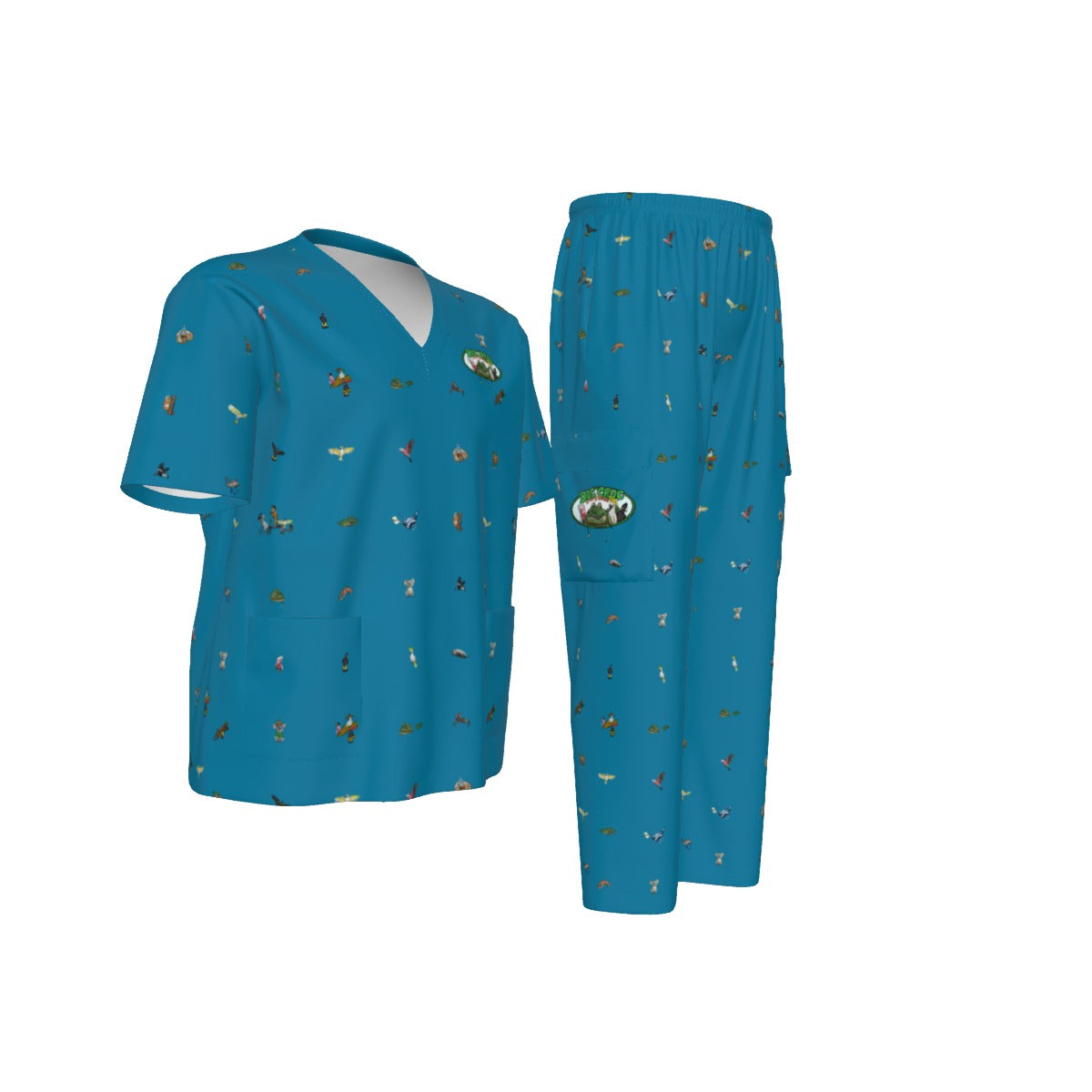 Doc Croc & The 3 Cockies Blue Scrub Set